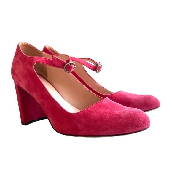 KK DODDS Mary Jane Heels in Red Nubuck Suede Size 38.5/ US 8 - Picture 1 of 11